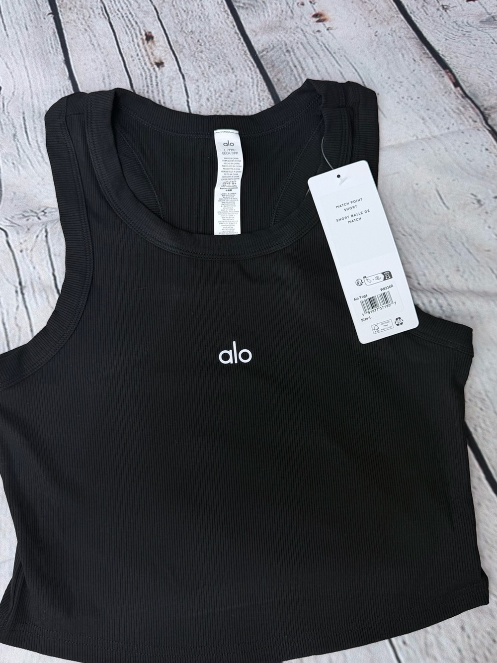 ALO Yoga Black Ribbed Cropped Tank with Center Logo